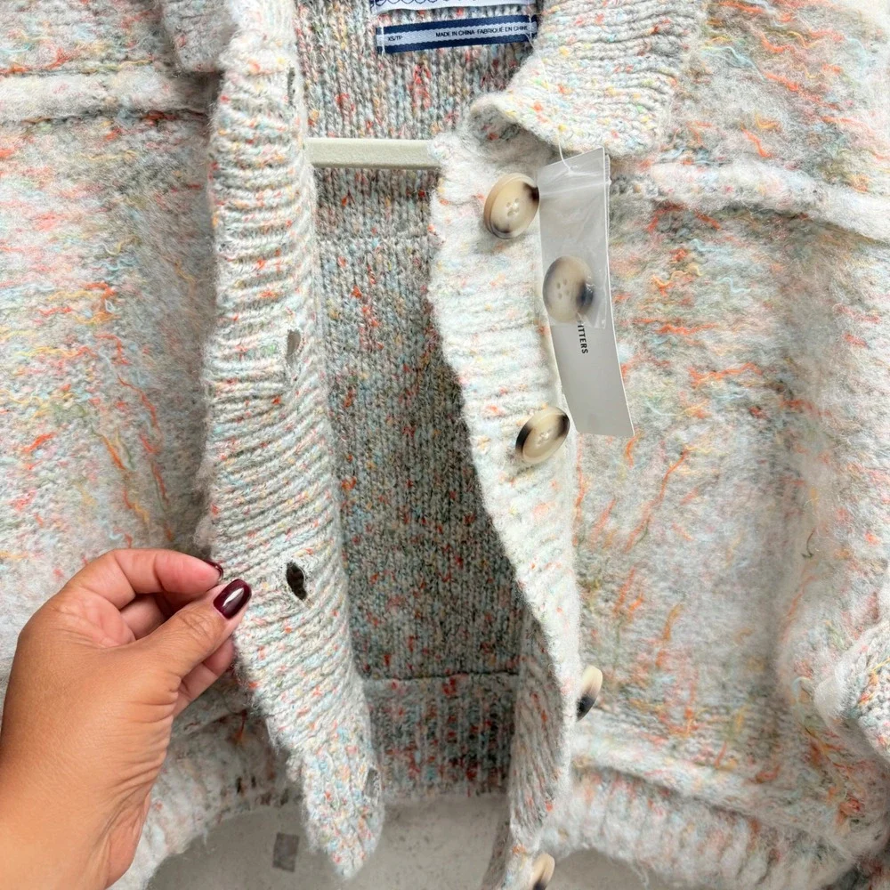 Urban Outfitters‎ Kimchi Blue XS Cropped Knit Button Up Multicolor Boho Sweater - Picture 7 of 10